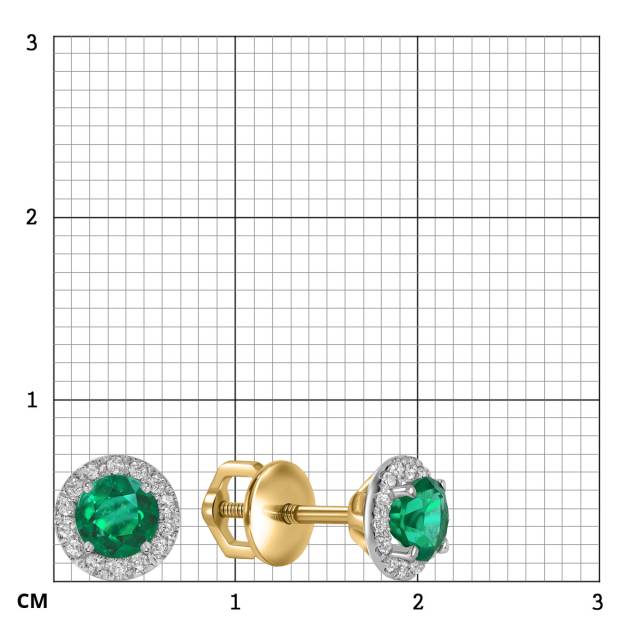 Серьги пусеты из жёлтого золота с бриллиантами и изумрудами (060996)