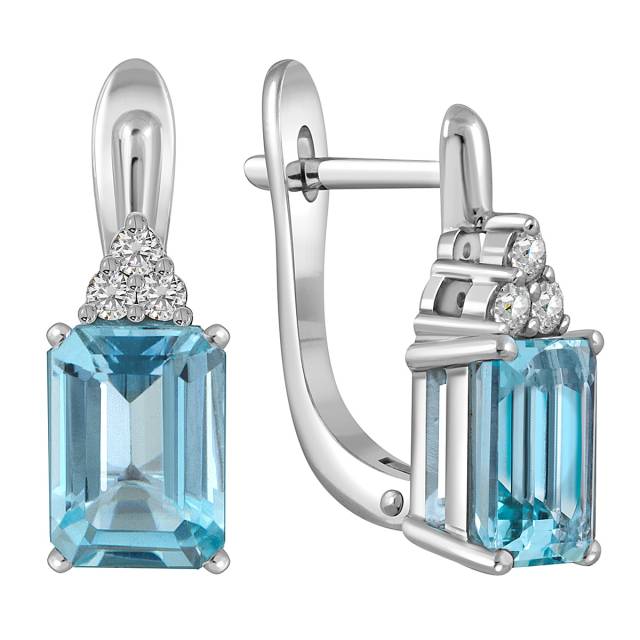 Серьги из белого золота с бриллиантами и аквамаринами (052055)