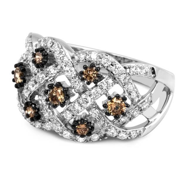 Кольцо с белыми и коричневыми бриллиантами (003005)