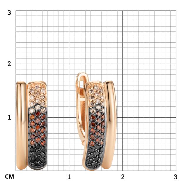 Серьги из красного золота с цветными бриллиантами (064475)