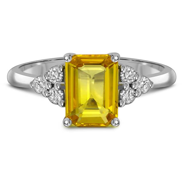 Кольцо из белого золота с бриллиантами и жёлтым сапфиром (055721)