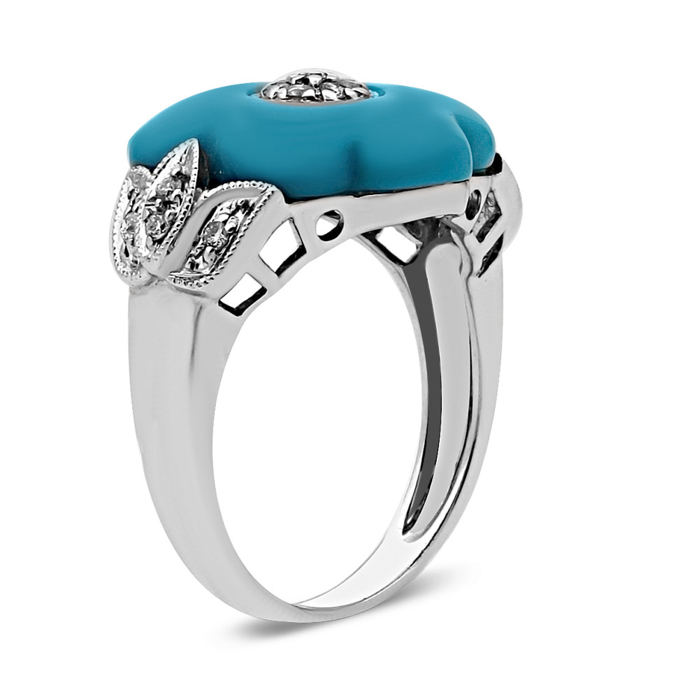 Кольцо из белого золота с бриллиантами и бирюзой (017563)