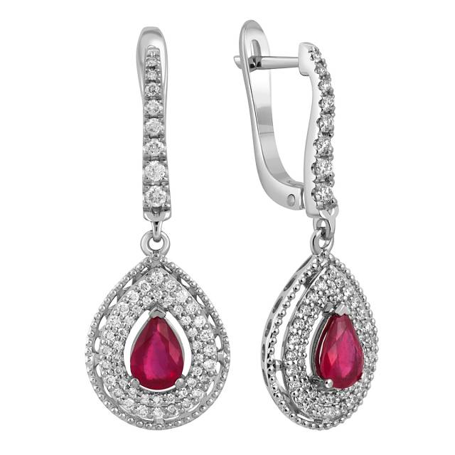 Серьги из белого золота с бриллиантами и рубинами (046440)