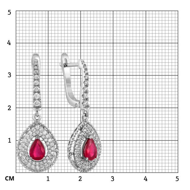 Серьги из белого золота с бриллиантами и рубинами (046440)