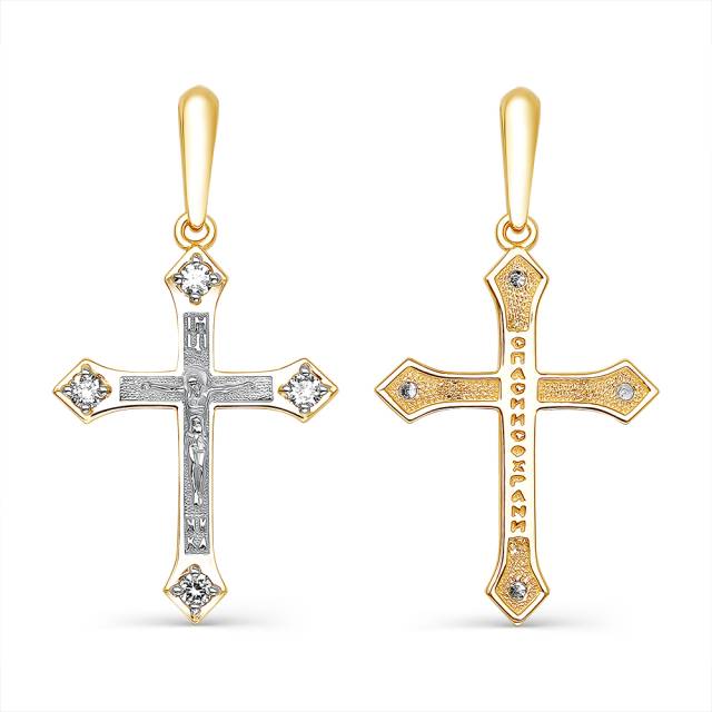 Кулон крест из комбинированного золота с бриллиантами (060946)