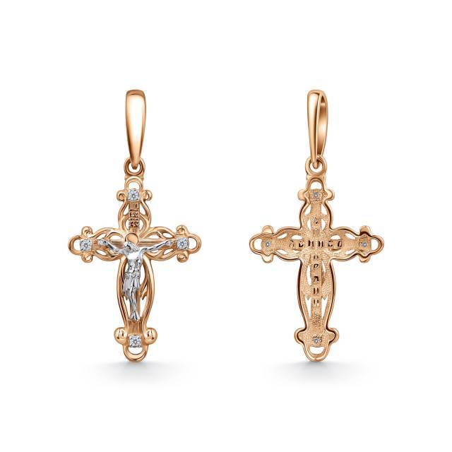 Кулон крест из красного золота с бриллиантами (061028)
