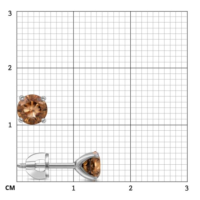 Серьги пусеты из белого золота с коньячными бриллиантами (053457)