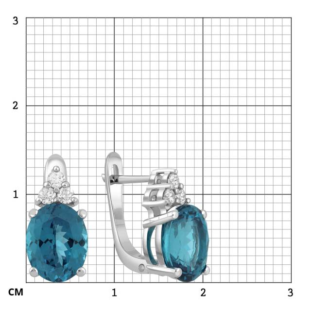 Серьги из белого золота с бриллиантами и лондон топазами  (060355)