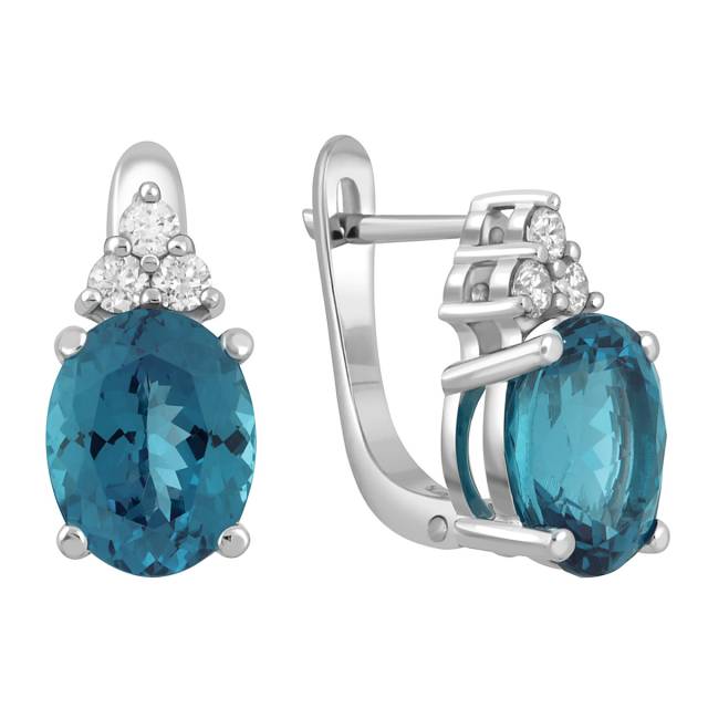 Серьги из белого золота с бриллиантами и лондон топазами  (060355)