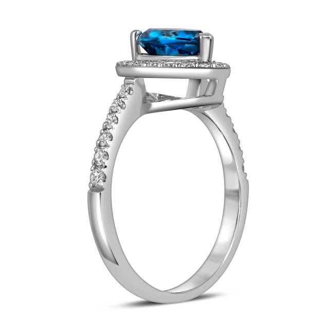 Кольцо из белого золота с бриллиантами и лондон топазом (060154)