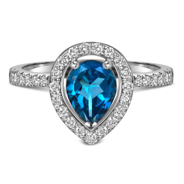 Кольцо из белого золота с бриллиантами и лондон топазом (060154)