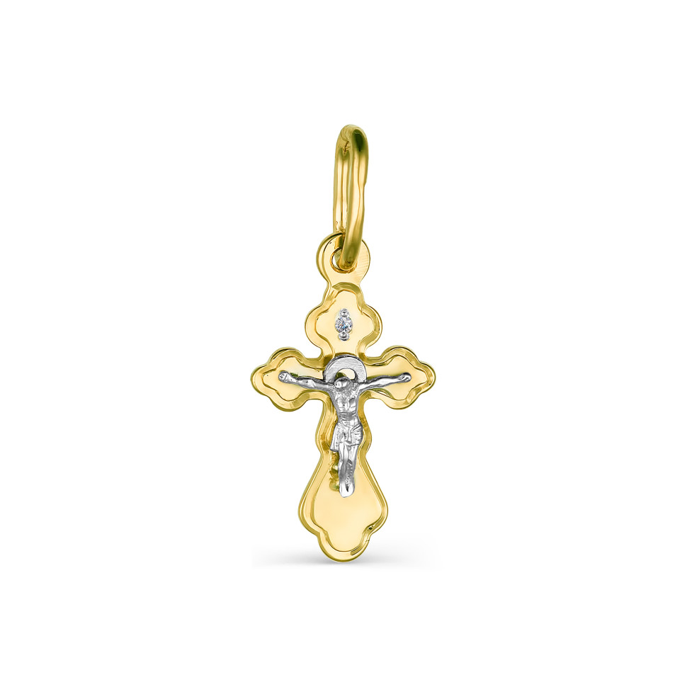 Кулон крест из комбинированного золота с бриллиантом (042144)