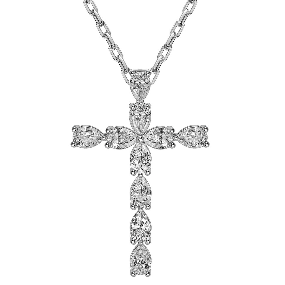 Колье крест из белого золота с бриллиантами (063682)