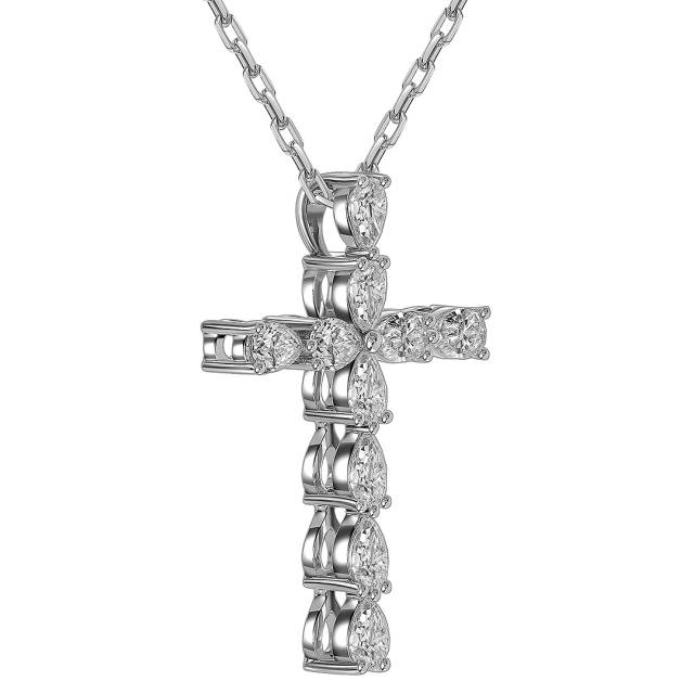 Колье крест из белого золота с бриллиантами (063682)