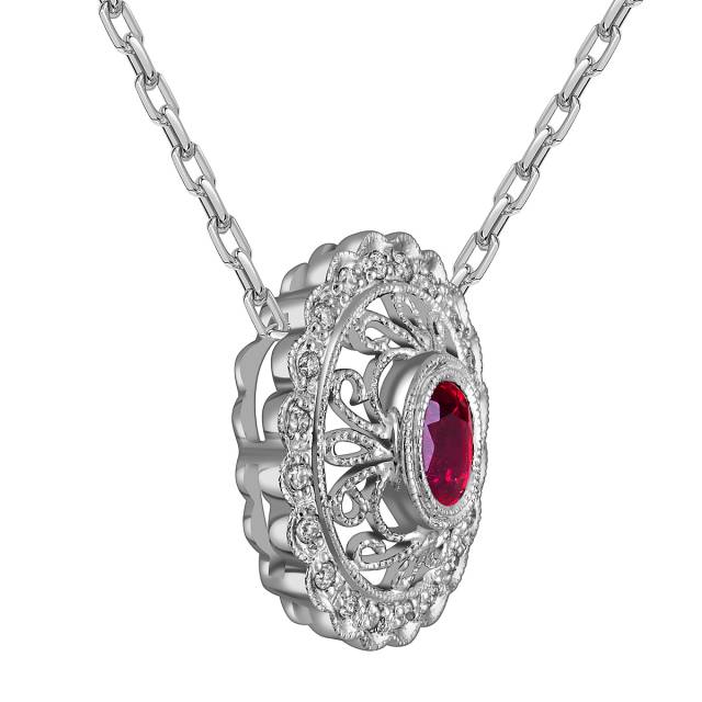 Колье из белого золота с бриллиантами и рубином (063572)