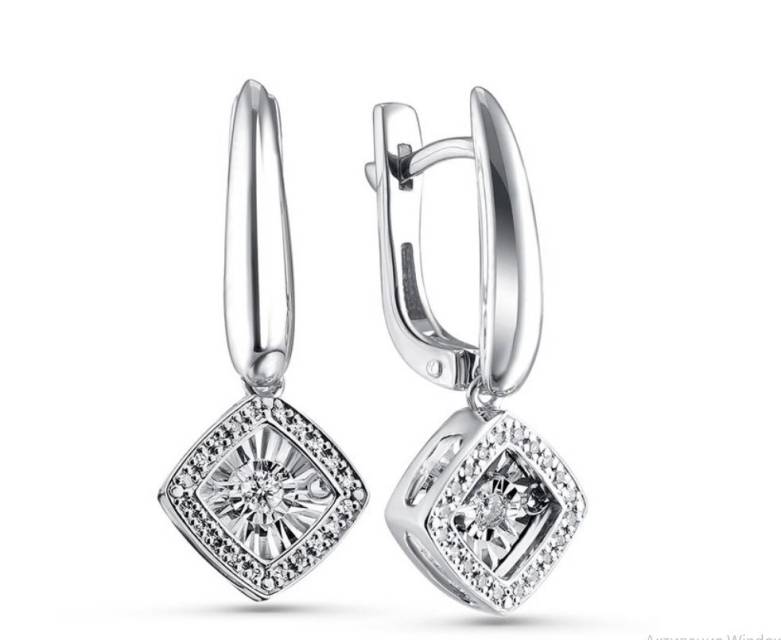 Серьги из белого золота с бриллиантами  (052730)