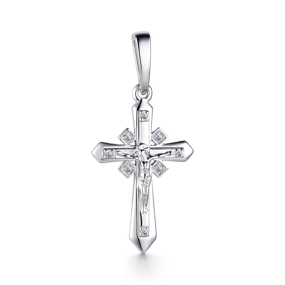 Кулон крест из белого золота с бриллиантами (039518)