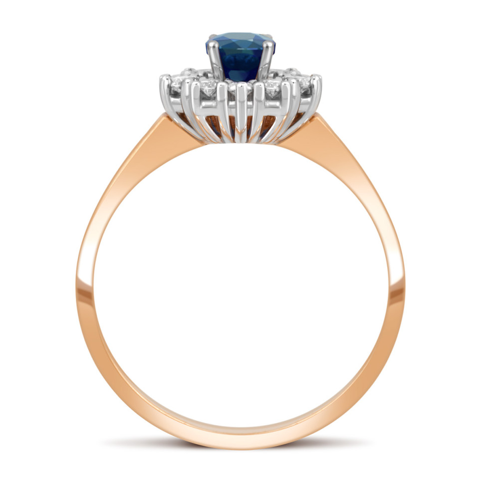 Кольцо из красного золота с бриллиантами и сапфиром (039789)