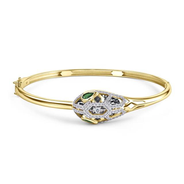 Браслет из жёлтого золота с бриллиантами и изумрудами (060367)