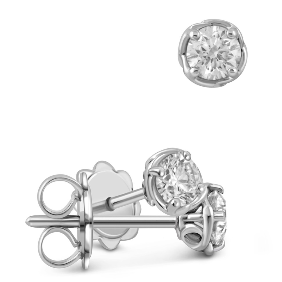 Серьги пусеты из белого золота с бриллиантами