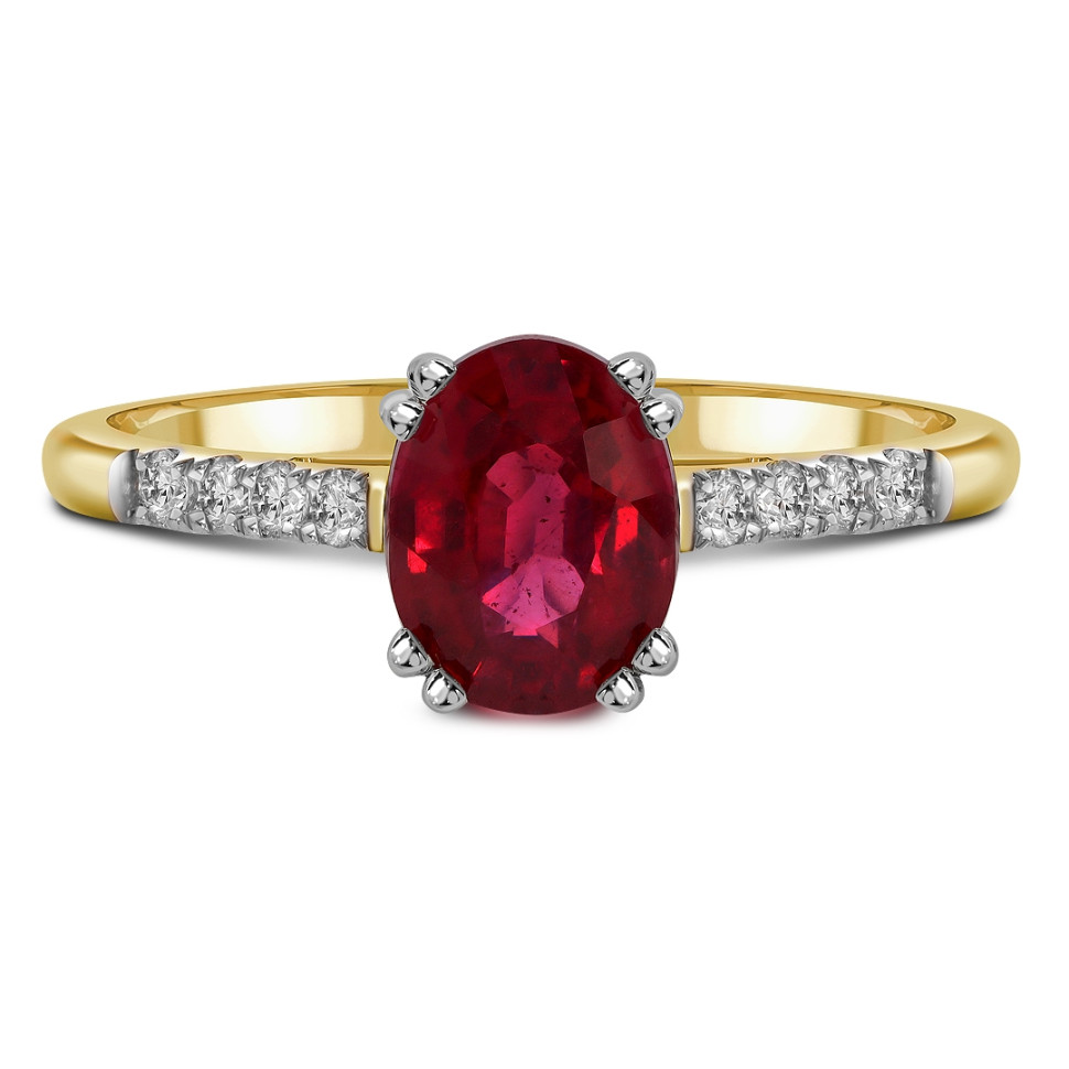 Кольцо из жёлтого золота с бриллиантами и рубином (060337)