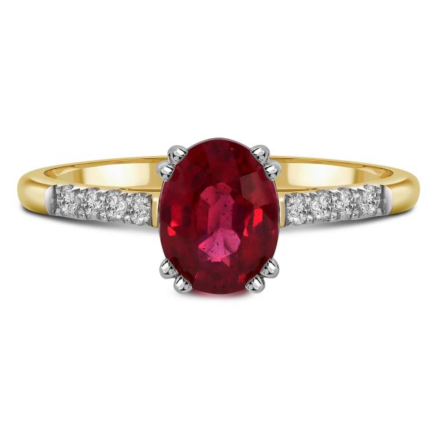 Кольцо из жёлтого золота с бриллиантами и рубином (060337)