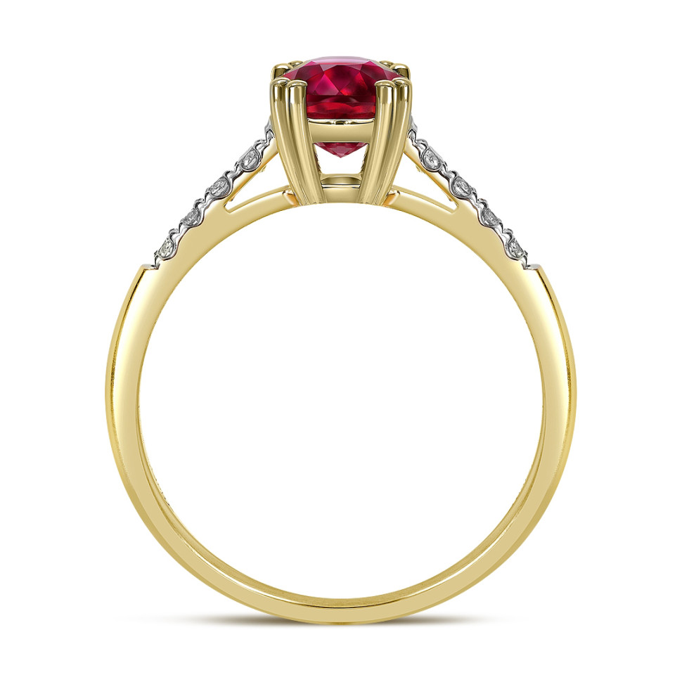 Кольцо из жёлтого золота с бриллиантами и рубином (060337)