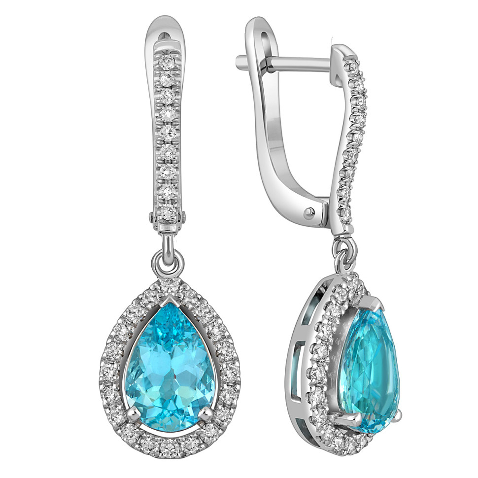 Серьги из белого золота с бриллиантами и аквамаринами (055130)