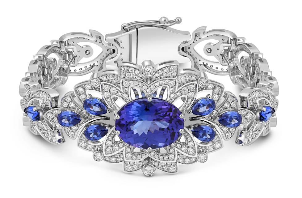 Браслет из белого золота с бриллиантами и танзанитами (047544)