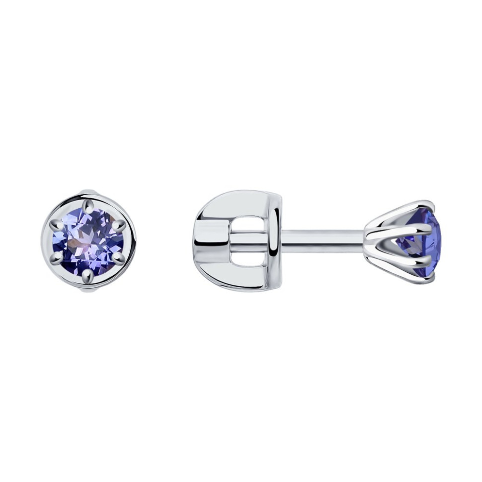 Серьги пусеты из белого золота с танзанитами (047389)