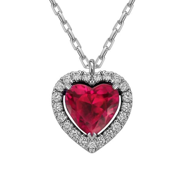 Колье из белого золота с бриллиантами и рубином "Сердце" (063686)