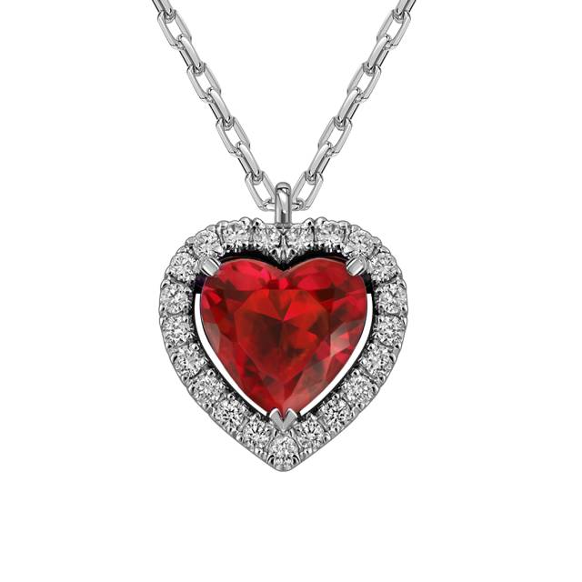 Колье из белого золота с бриллиантами и рубином "Сердце" (063686)