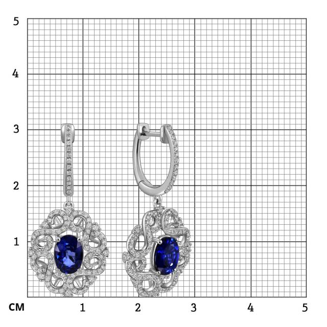 Серьги из белого золота с бриллиантами и сапфирами (025924)