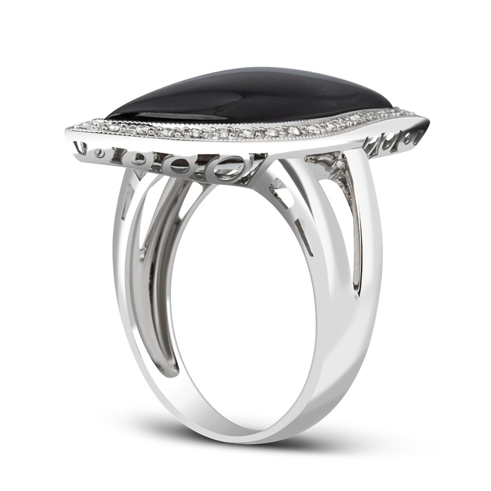 Кольцо из белого золота с бриллиантами и ониксом (001136)