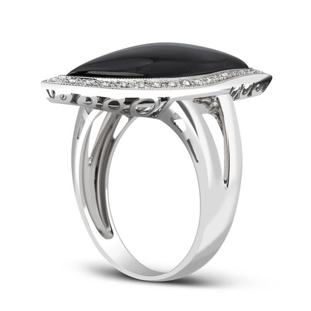 Кольцо из белого золота с бриллиантами и ониксом (001136)