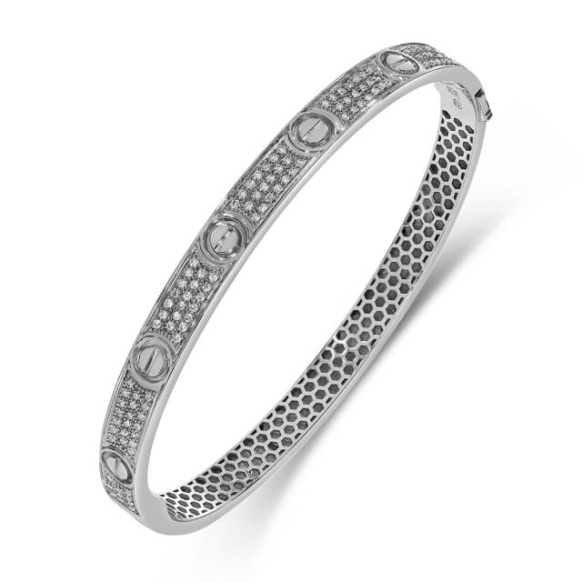 Браслет жёсткий из белого золота с бриллиантами  (060523)