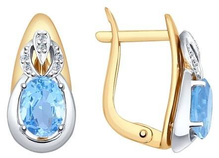 Серьги из комбинированного золота с топазами и фианитами