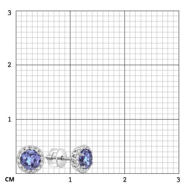 Серьги пусеты из белого золота с бриллиантами и танзанитами (055726)
