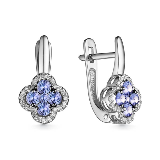Серьги из белого золота с бриллиантами и танзанитами (055753)