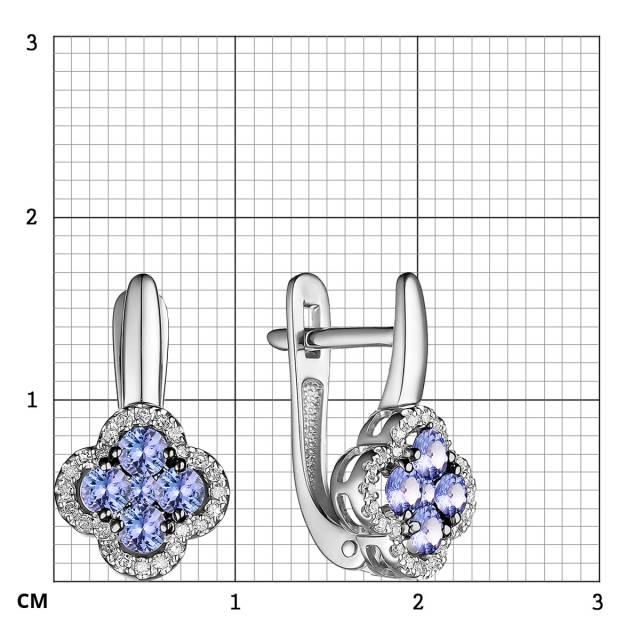 Серьги из белого золота с бриллиантами и танзанитами (055753)