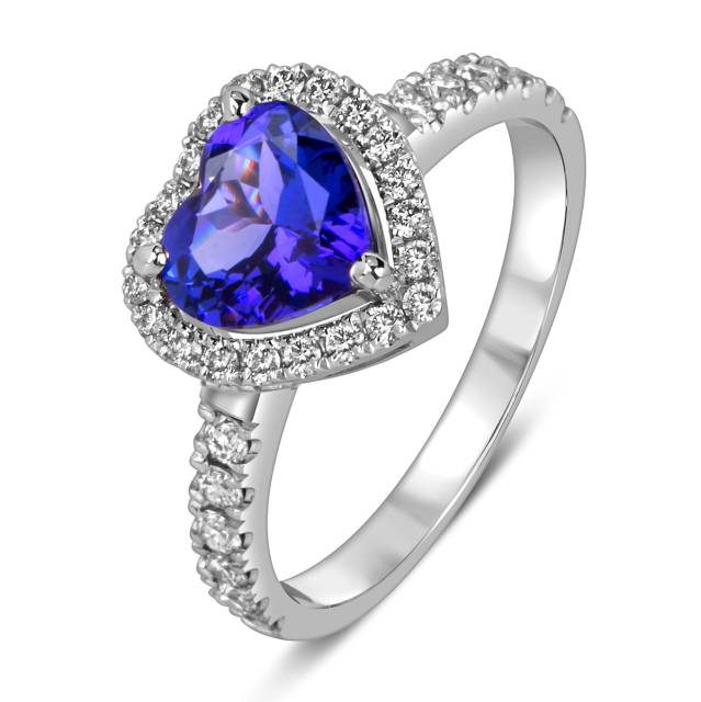 Помолвочное кольцо из белого золота с бриллиантами и танзанитом "Сердце" (063712)