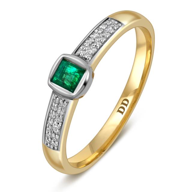 Кольцо из жёлтого золота с бриллиантами и изумрудом (055605)
