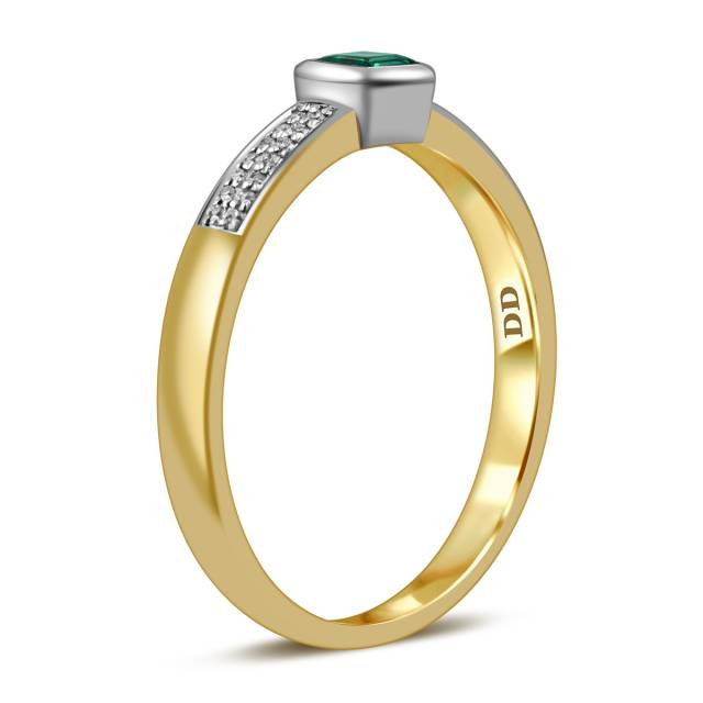 Кольцо из жёлтого золота с бриллиантами и изумрудом (055605)