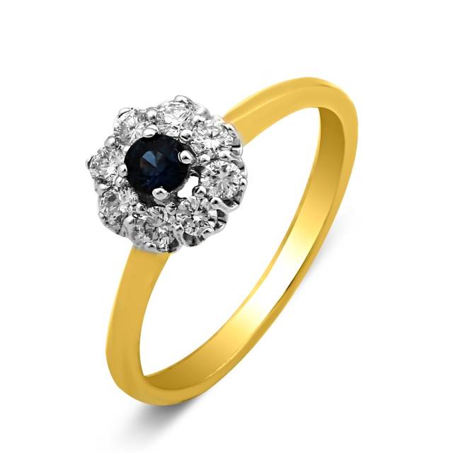 Кольцо из комбинированного золота с бриллиантами и сапфиром (020966)