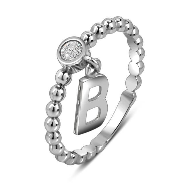 Кольцо из белого золота с фианитом, буква "В" (057862)