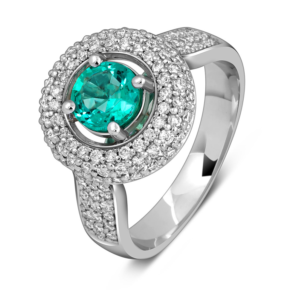 Кольцо из белого золота с бриллиантами и изумрудом (055063)