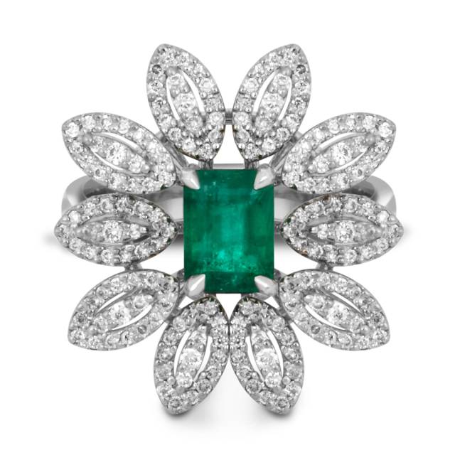 Кольцо из белого золота с бриллиантами и изумрудом (038833)