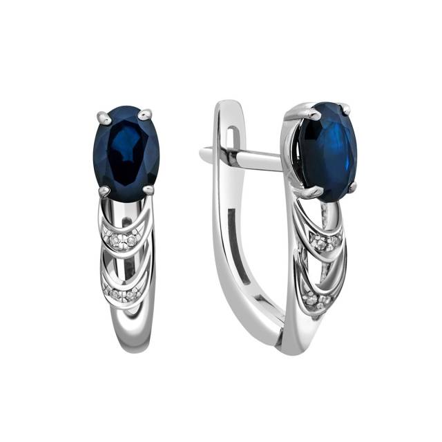 Серьги из белого золота с бриллиантами и сапфирами (024073)