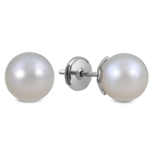 Серьги пусеты из белого золота с жемчугом (053463)