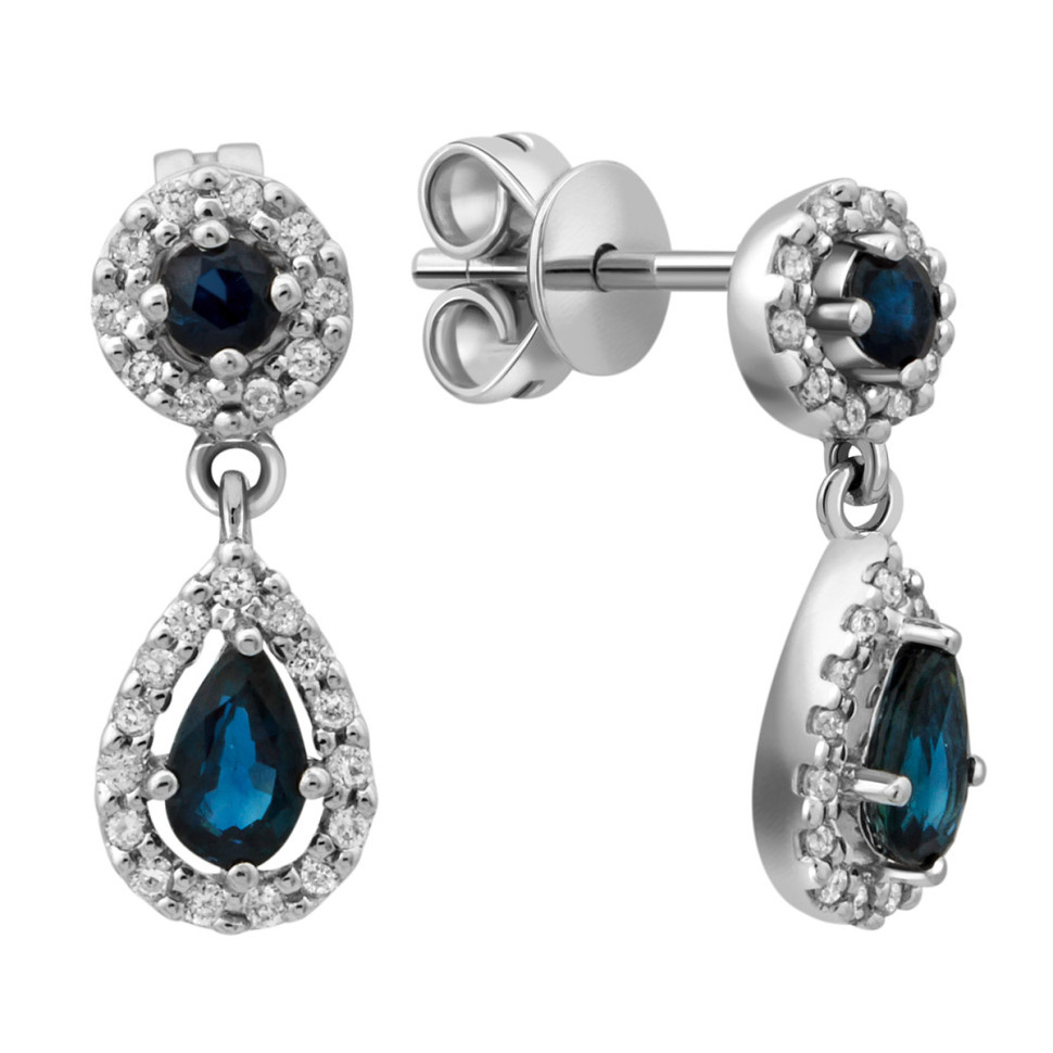 Серьги пусеты из белого золота с бриллиантами и сапфирами (029175)